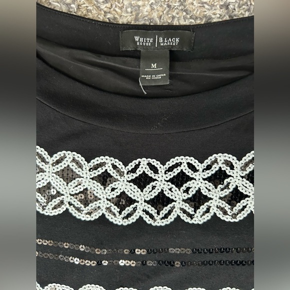 White House Black Market little black and white dress with sequins size medium - Picture 7 of 14